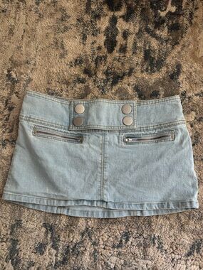 Kimchi Blue Light Blue Denim Skirt with Snap Waist